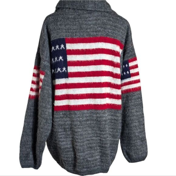 Ruminahui Gray Wool Red White and Blue American Flag Wool Zip Cardigan - Picture 4 of 7